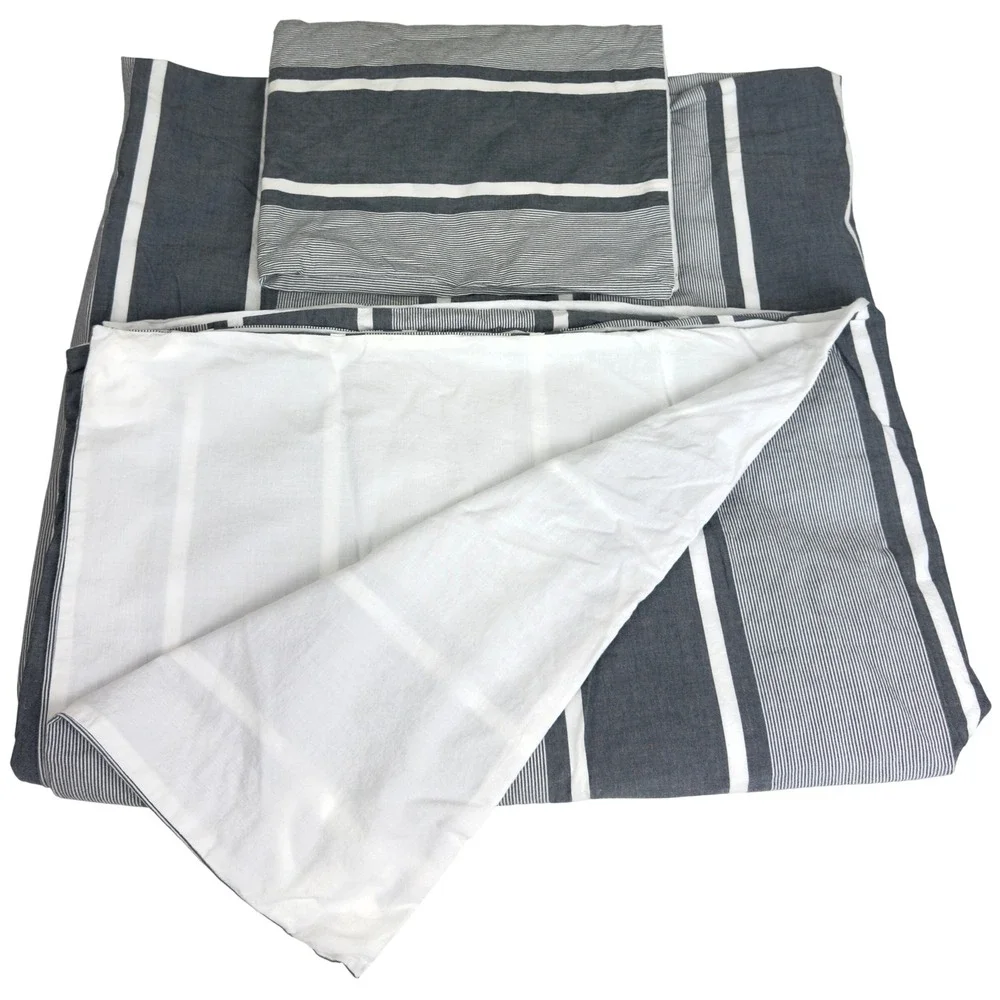 Pottery Barn Kids Twin Duvet Cover Set 100% Organic Cotton Gray White Striped